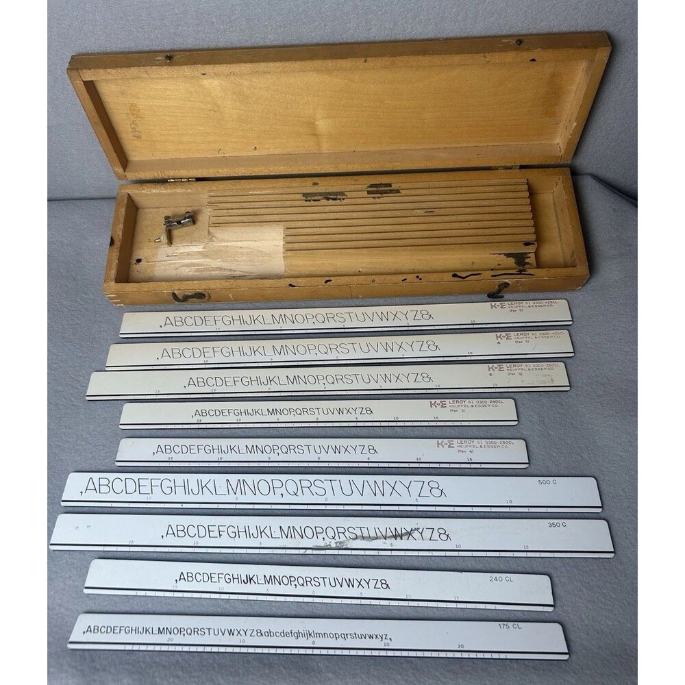 Vintage Keuffel & Esser K+E Leroy Lettering Drafting Set in Box w/extras